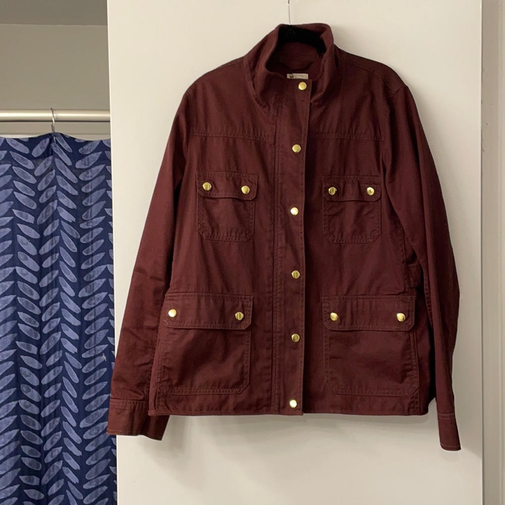J. Crew downtown field jacket, burgundy with gold accents, size XL